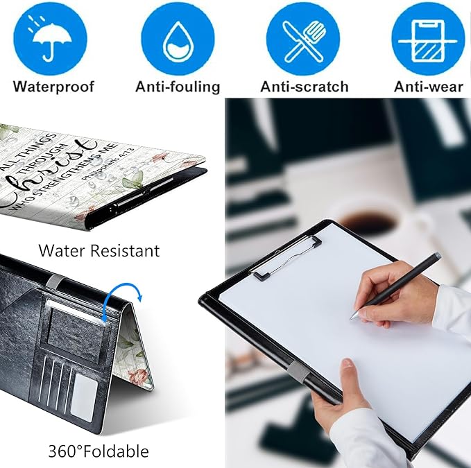 Bible Philippians 4:13 Padfolio Folder with Clipboard,Portfolios Organizer Clipboards with Storage Clipboard Writing Pad PU Leather Conference Document Organizer with Business Card Holder