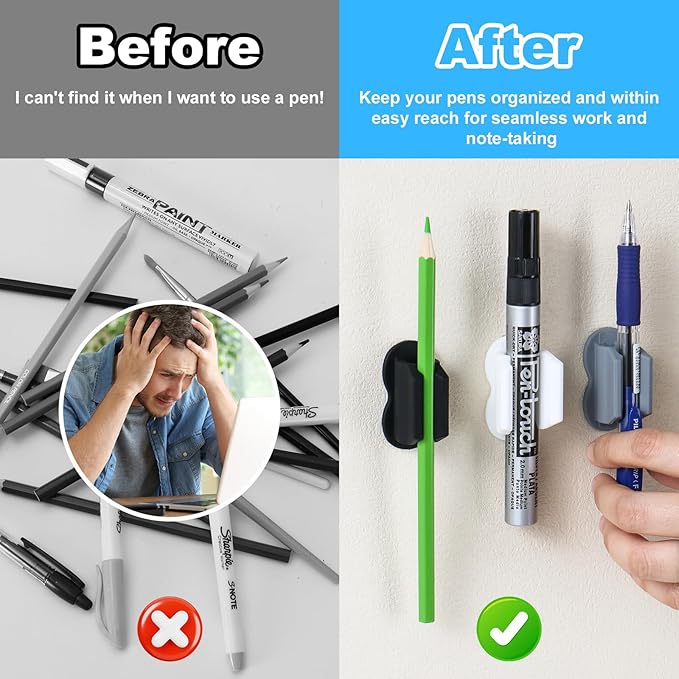 2025 New Pen Holder, 6 Pack Upgraded Adhesive Pencil Holders for Wall & Desk, Marker Holder, Pen Holder for Clipboard, Teacher Supplies for Classroom kids Desk Accessories Clips Holder