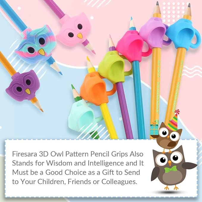 Firesara Training Grips, Original Owl Training Grips Three Fingers Fixed Pencil Correction Grips for Kids Handwriting Posture Correction Children Adults Special Needs for Lefties or Righties (6PCS)