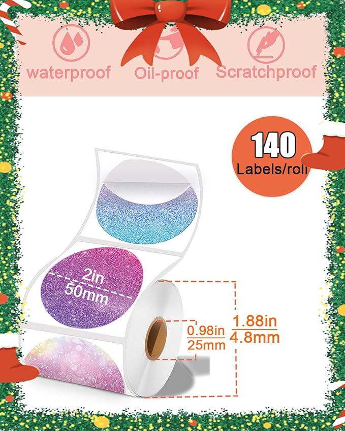 2 x 2 Round Thermal Labels, for M110/M120/M220/M221 Label Maker, 2 inch Circle Thermal Sticker Labels for Business and Home, 140 Labels for Printer,Starry Pink Purple