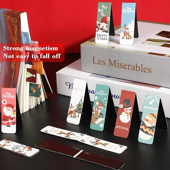 30 PCS Magnetic Bookmarks for Books, Page Markers Cartoon Christmas Book Marks, Assorted Bookmarks for Kids Set, Book Marker Clip for Students Teachers Reading, Book Lovers Gifts