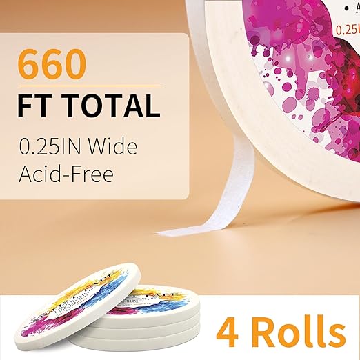4 Packs White Artist Tape for Watercolor Paper Drafting Art Low Tack Masking Tape Acid Free Painter Watercolor Tape for Painting Canvas Framing, 0.25inch Wide 660FT Long Total