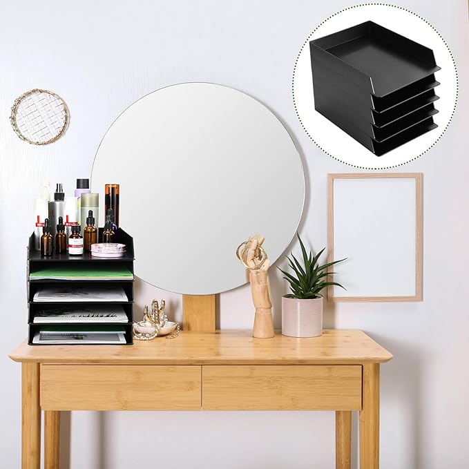 Wenqik 20 Pcs Stackable Paper Trays Rectangular Plastic Desk Tray Holder Desktop Document File Paper Organizer Plastic Storage Letter Tray for Office Classroom, Black