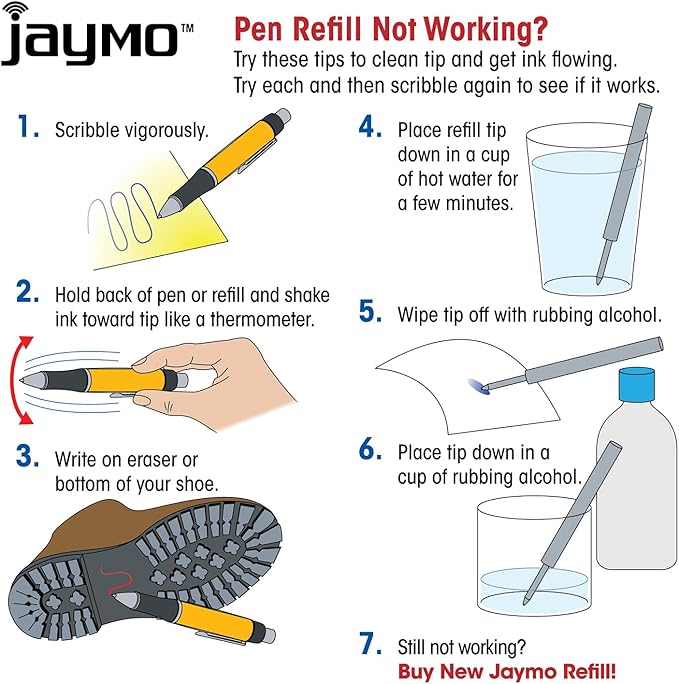 Jaymo Replacement for Parker 1950370 and Bastion - Measures 3.875 in / 98 mm Long - G2 Ballpoint Pen Refill - 12 Red