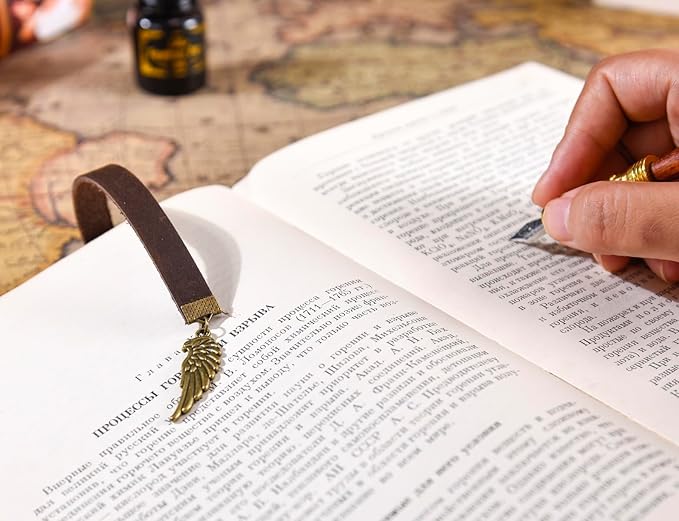 Bookmarks, Handmade Retro Angel Wings Bookmark with Long Leather Straps, Book Mark for Book Lover Gifts for Women Men (Style 23)