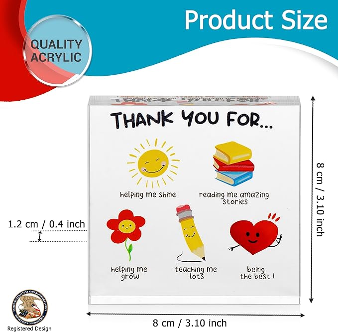 Gifts for Teachers - Unique Teacher Gifts from Students - Cute Acrylic Teacher Gift Block - Thank You Gifts for Teachers - Elegant Teacher Christmas Gifts, Teacher Thank You Gift