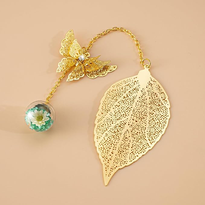 Bookmark with Gift Card,Golden Leaf Book Mark, Rose Flower Craft Gift Card Envelope, Gift for Family, Friend, Kid, Book Lovers rosegw