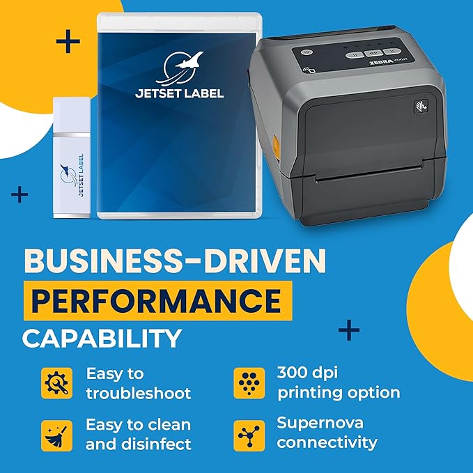 Zebra ZD621 | Thermal Transfer & Direct Thermal Printer ZD6A043-301F00EZ | 300 DPI | USB, USB Host, Ethernet, Serial, BTLE5 Connectivity | Includes Jet Set Label Software