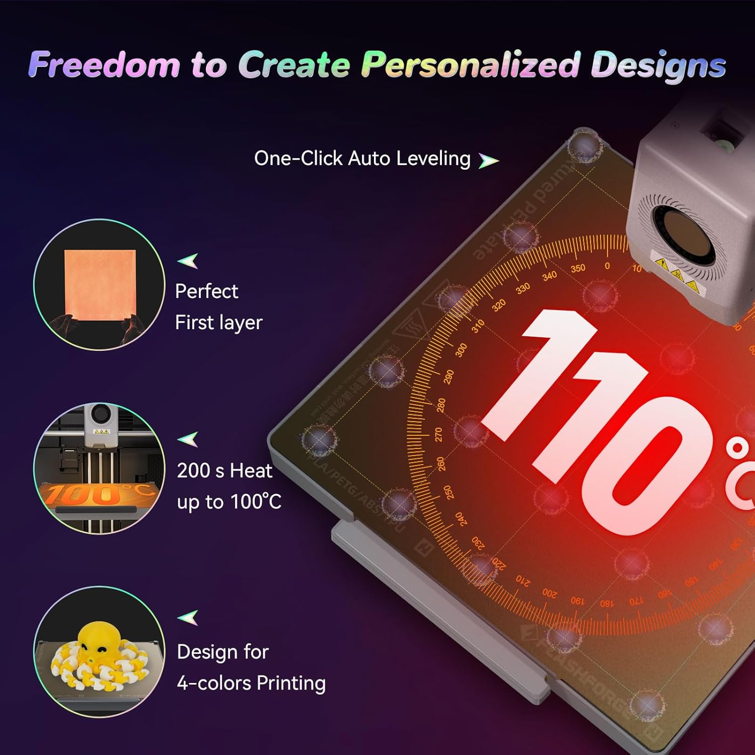 FLASHFORGE AD5X Multi-Color 3D Printer with IFS, 600mm/s High Speed, 300°C High Temp Direct Extruder, Fully Auto Leveling, All Metal CoreXY,4-Color Printing for PLA-CF,PETG-CF, 220x220x220mm