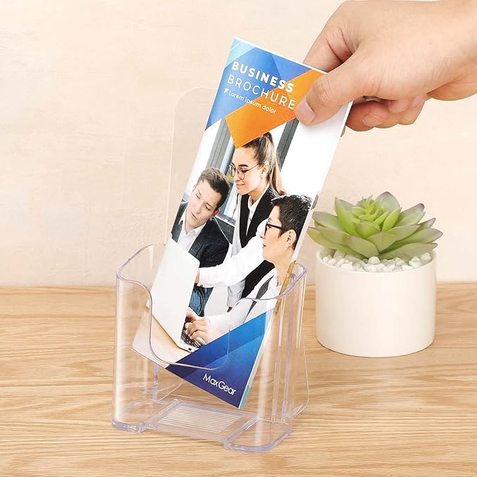 MaxGear Acrylic Brochure Holder, Premium Brochure Holder Stand 4 inches Wide Plastic Pamphlet Holder Wall Mount Clear Countertop Organizer Literature Holders Flyer Holder Plastic Display Stand(12Pack)