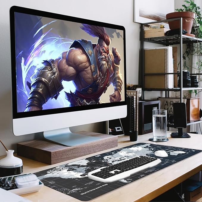 Large Desk Pad Gaming Mouse Pad,Extended Keyboard Mouse Mat Desk Pad with Non-Slip Rubber Base & Stitched Edge for Computers Laptop Desk Home Office Accessories,Map Pattern
