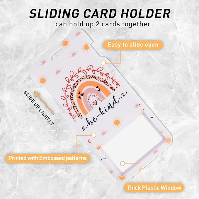 Teacher Lanyard with ID Holder, Boho Rainbow Sun Print Be Kind Cute Badge Holder with Beaded Adjustable Lanyard, Gifts for Teachers Students