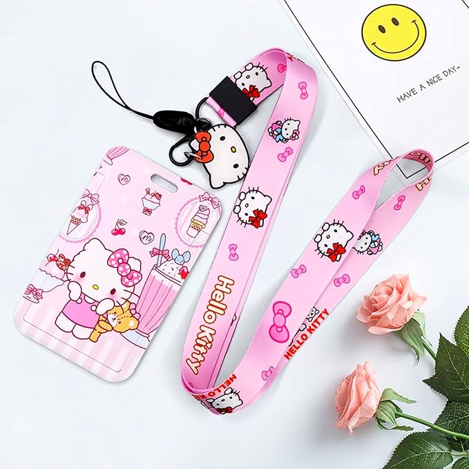 Lanyards Hallo Kitty Lanyard with Cute ID Card Holder, Anime Lanyard with ID 17.5inchx0.78inch 4.3inchx2.75