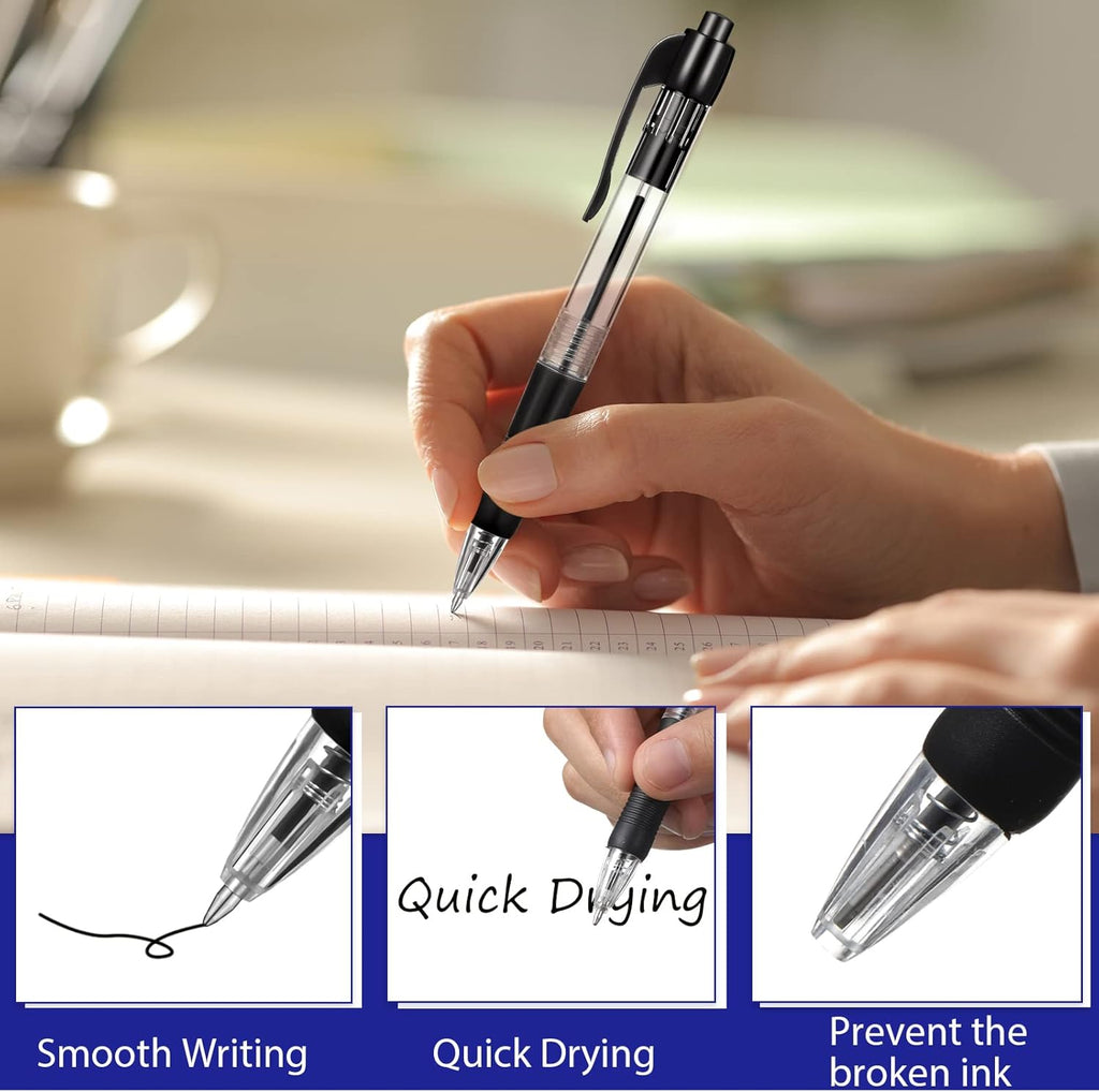Fainne 200 Pack Retractable Ballpoint Pen 1.0 mm Medium Point Refillable Smooth Click Writing Pens With Grip for Work Journal Writing Office School Supplies(Black Ink)