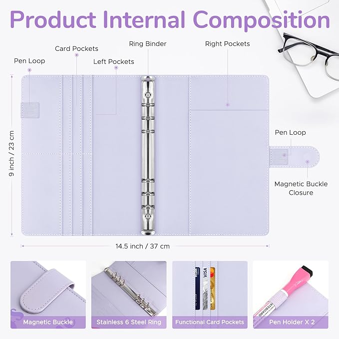 100 Envelopes Challenge Binder, A5 Money Saving Budget Binder with Upgraded Cash Envelopes & Pen, Budget Savings Challenge Book to Save $5,050, 3 Reusable Laminated Saving Challenge Tracker Included