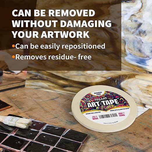 White Art Tape Medium Tack - Masking Artists Tape for Drafting Art Watercolor Painting Canvas Framing - Acid Free 1/4 Inch/ 0.25inch Wide 180FT Long