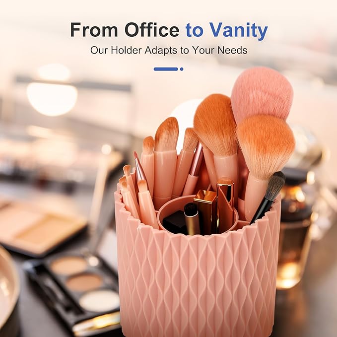 Pencil Holder For Desk - 360° Rotation, 5 Slot Desk Supplies For Women Office Aesthetic. Pencil Holder For Office&School, Desk Accessories(Pink)