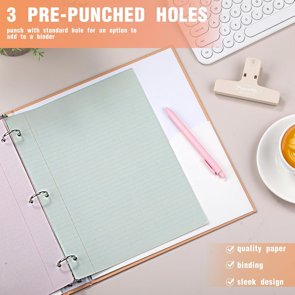 PerKoop 400 Sheets Colored Loose Leaf Paper 8.5" x 11" college ruled Lined 3 Hole Punched notebook Filler Paper for 3 Ring Binders Office School Supplies (Bohemian Color)