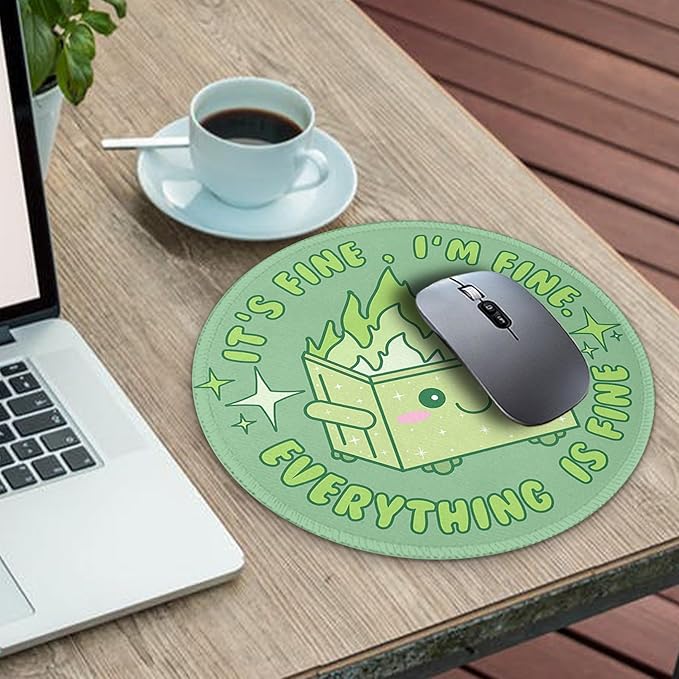 Gctriki Dumpster on Fire Mouse Pad, Cute Sage Green Mouse Pads for Desk, Funny Round Mousepad for Laptop Gaming Stitched Edge Non-Slip Rubber Base, Cute Green Office Desk Accessories Decor for Women