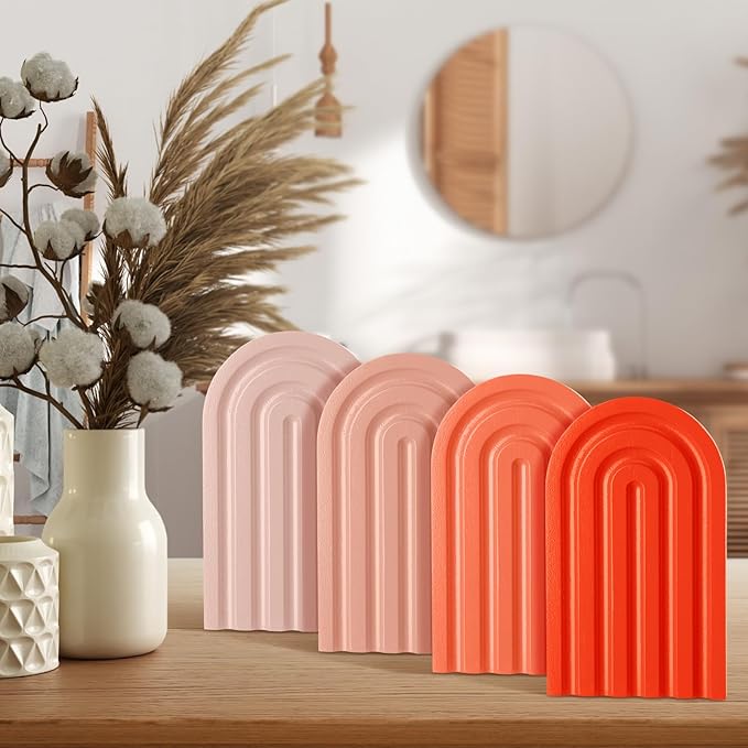 Harloon 4 Pieces Boho Arch Wood Bookends Rainbow Arch Back to School Gift Ideas Non Skid Bookend Decorative Wooden Book Stand Book Stoppers for Books Movies CDs(Vintage Color)