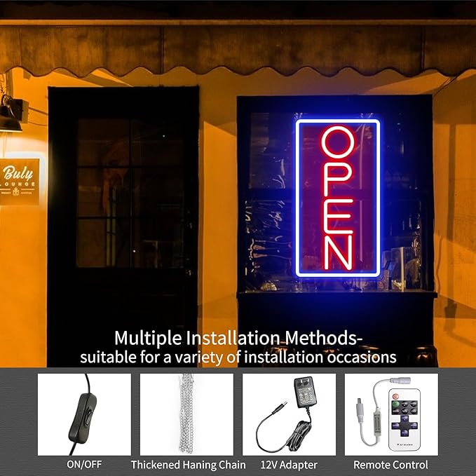 Open Signs for Business Ultra Bright LED Neon Open Signs for Business Storefront Window Glass Door Shop Store Florists Bar Salon Pubs with ON/OFF Switch (Blue/Red -Vertical, 32 Inch)