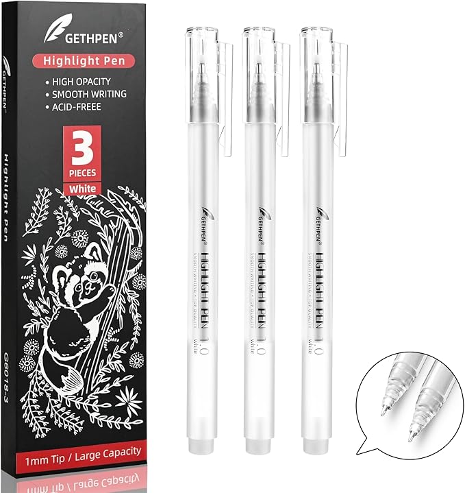 White Pens, 3Pack, White Gel Pens for Artists,1mm Extra Fine Point, White Gel Pen, White Ink Pen, White Pens for Black Paper, White Drawing Pens,White Pen for Artists Drawing