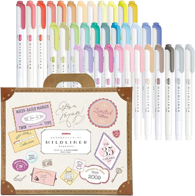ZEBRA WKT7-35C Highlighter, Mildliner, 35 Color Set, Gift Box Included