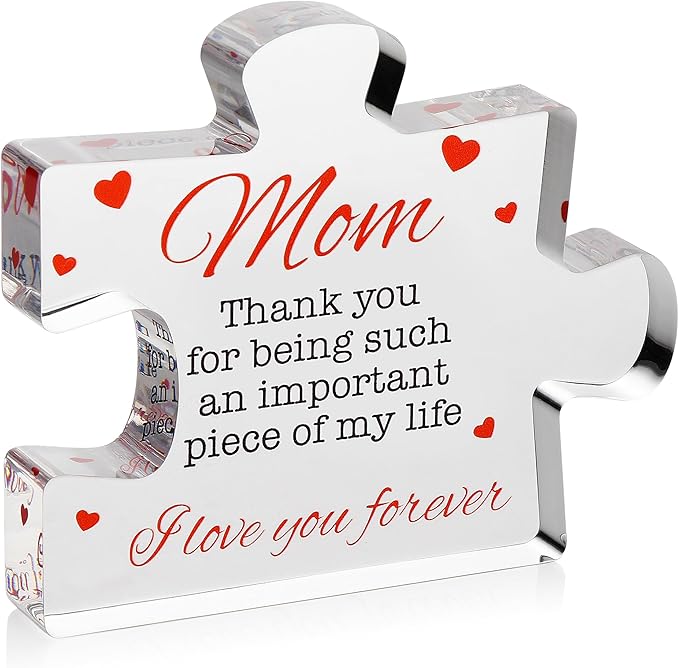 VELENTI Engraved Acrylic Block Puzzle - Mom Present, 4.1 x 3.5 inch - Cool Mom Gift from Daughter, Son, Dad - Heartwarming Birthday