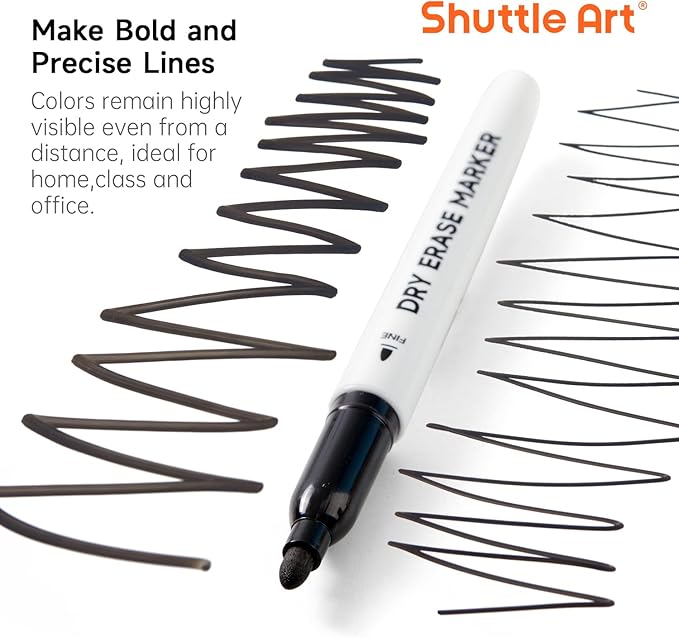 Shuttle Art Dry Erase Markers, 32 Pack Black Whiteboard Markers,Fine Tip Dry Erase Markers for Kids,Perfect for Writing on Whiteboards, Dry-Erase Boards,Mirror,Calender,School Office Supplies