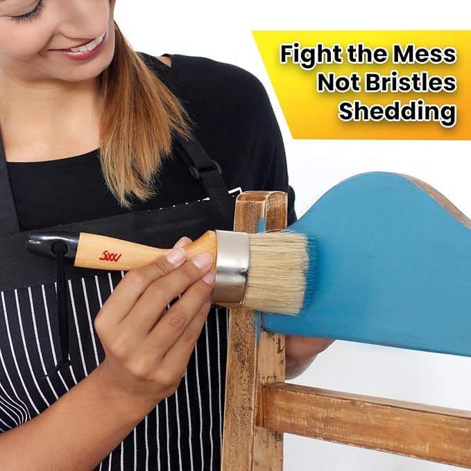 Chalk Paint Brushes Set, Pack of 2 Wax Brush - 2.5 Inches Large, Natural Bristles, Perfect for Furniture Painting, Stencils, Waxing - No Shedding, Superior Paint Pick-Up & Release (2)