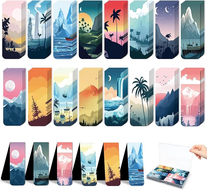 48 Pieces Magnetic Bookmarks Magnet Page Markers - Book Marks for Reading Women & Men with Storage Boxes - Cute Magnet Bookmark Clips for Reading Pleasure（Coconut Trees）