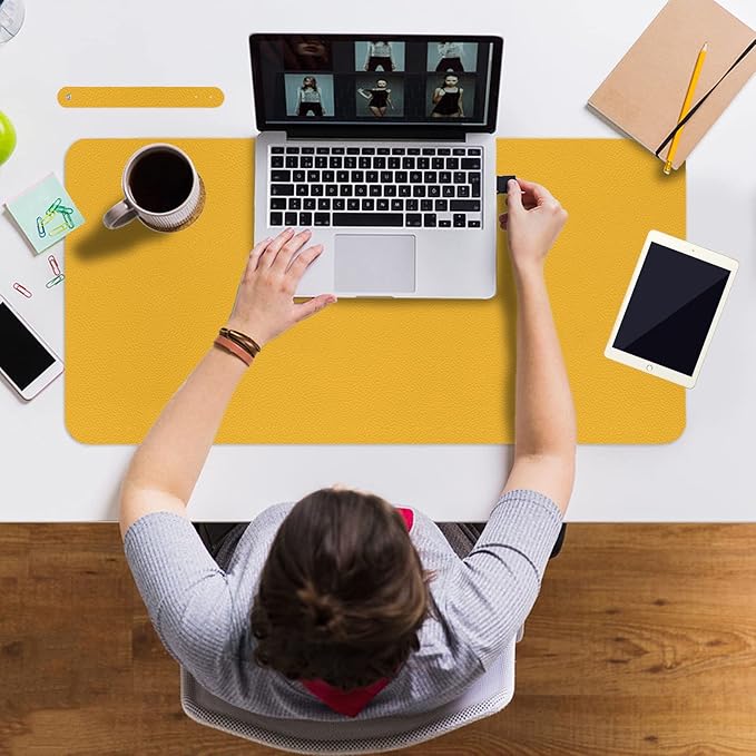 Boutilon Leather Desk Pad 35"x 17" Non-Slip Mouse Pad,Office Desk Mat,Waterprooft PU Leather Desk Blotter,Desk Pad Protector,Desk Writing Pad for Home Office Decor (L-Yellow,35"x 17")