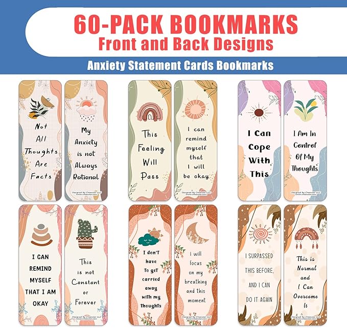 Creanoso Anxiety Statement Cards (10-Sets x 6 Cards) – Daily Inspirational Card Set – Interesting Book Page Clippers – Great Rewards for Adults and Professionals