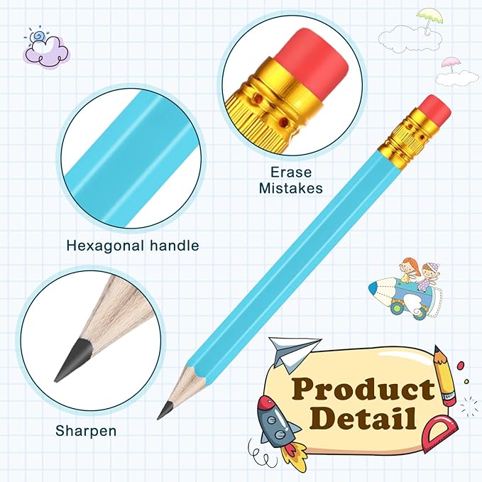 Chivao 288 Pieces Golf Mini Pencils Bulk with Eraser #2 HB Golf Short Pre Sharpened Pencils for Party Favors Office Supplies 4 Inch(Light Blue)