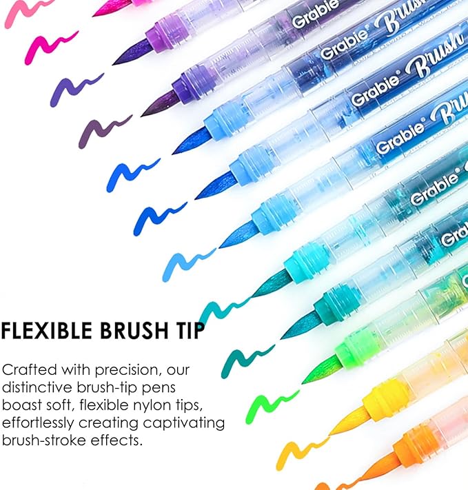 Grabie Acrylic Paint Pens Set, Easy-Flow Brush Tip Painting Markers for Canvas, Wood Crafts, Brush Tip Art Supplies