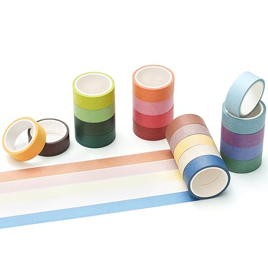 YUBBAEX 20 Rolls Solid Colors Washi Tape Set Pastel Colored Masking Rainbow Decorative Tapes, Designer's Selection