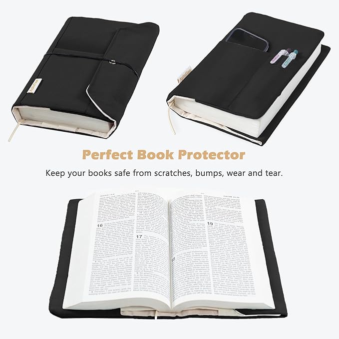 Canvas Book Covers, Washable Book Protector, Book Cover for Paperback Novels, Adjustable Book Cover for Hardcover with Pockets for Pen, Soft Cover Books, Book Lovers Gifts