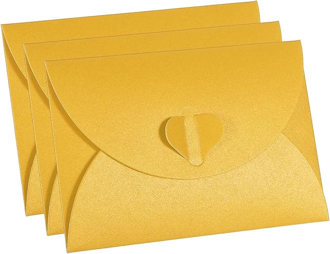 PATIKIL Gift Card Envelopes, 12 Pack Heart Shaped Clasp Small Gift Cards Holder Mini Envelope for Birthdays Weddings, Yellow