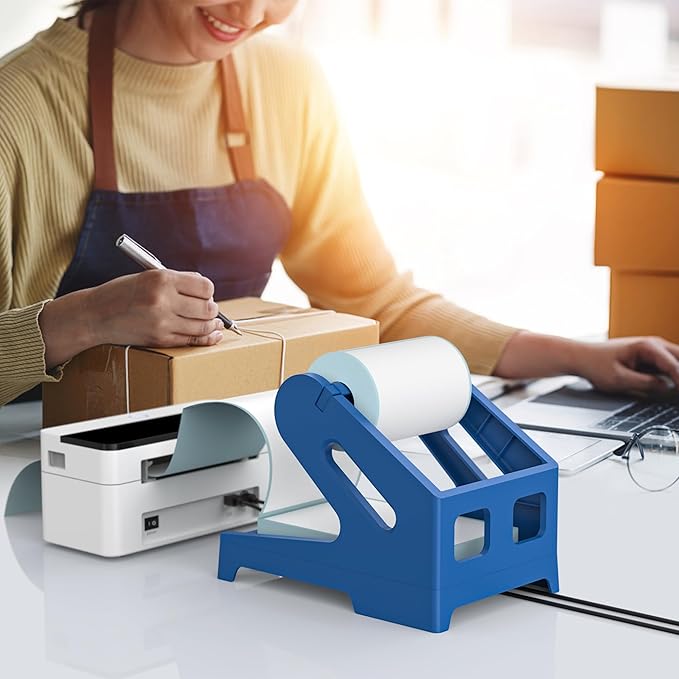 Label Holder Thermal Shipping Label Holder for Rolls and Fanfold Labels Stand Desktop Printer DIY Accessory Business Supplies for Home, Office(Blue)