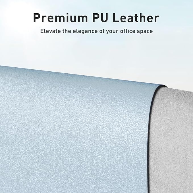 Aothia Leather Desk Pad Protector, Office Desk Mat, Large Mouse Pad, Non-Slip PU Leather Desk Blotter, Laptop Desk Pad, Waterproof Desk Writing Pad for Office and Home (48"x17", Baby Blue)