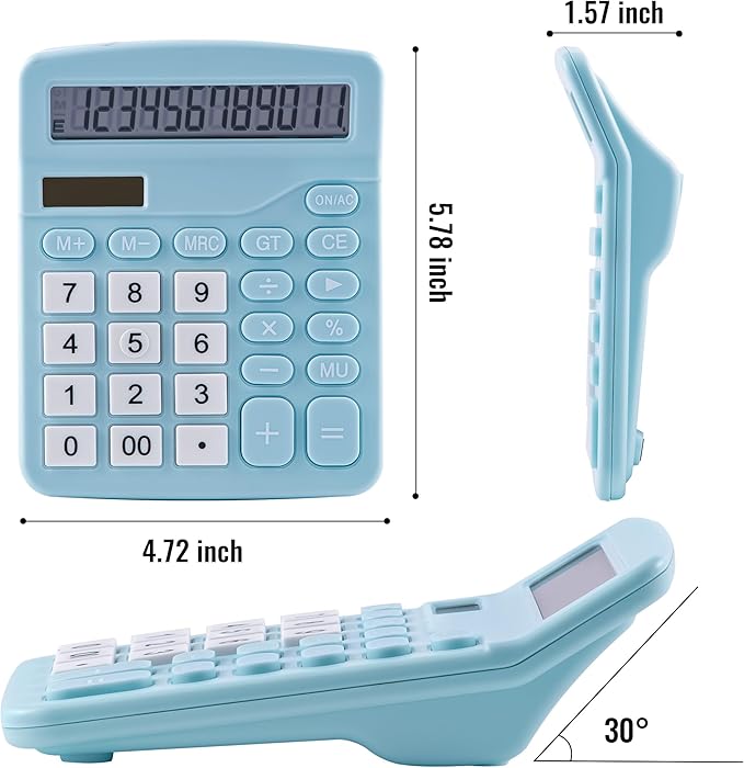 Golcellia Calculators Desktop, Blue Calculator, Cute Calculator 12 Digit Desk Calculator Large Display, Dual Power Solar Battery, Office Home School Supplies for Adults & Students
