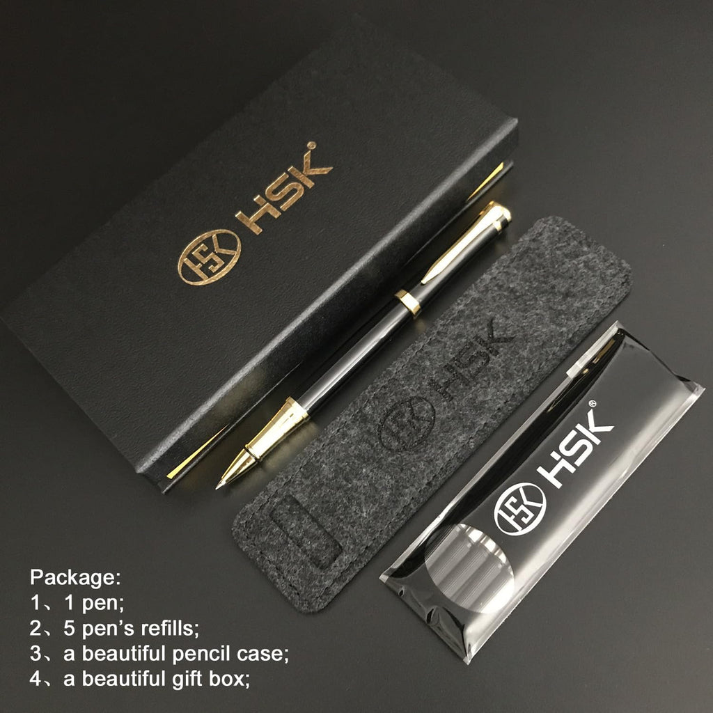 HSK Luxury Ballpoint Pens gift Pen Black Refill Line width 0.5mm,Best Ball Pen Gift Set for Men & Women Professional Executive,Office,Nice Pens Classy Gift Box (Black)