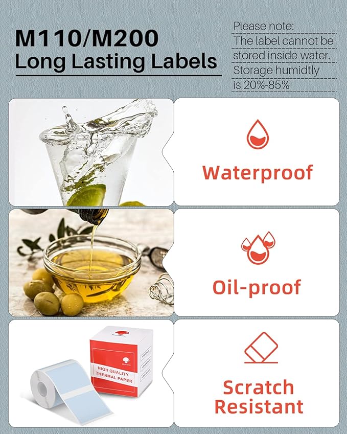 Phomemo Sticker Label M110/M221/M220/M120/M200/M110S Thermal Label- Black on Blue 1.57"x1.18"(40x30mm) for Small Business, Home, Office, 230 Labels/Roll