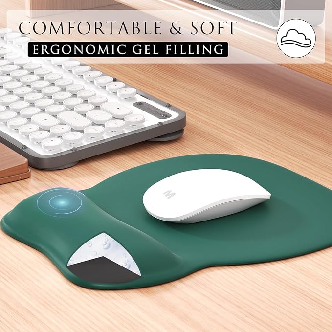 MROCO Ergonomic Mouse Pad with Gel Wrist Rest, Comfortable Mousepad with Smooth Wrist Support Surface and Non-Slip PU Base for Pain Relief, Computer, Laptop, Office & Home, 9.4 x 8.1 in, Forest Green