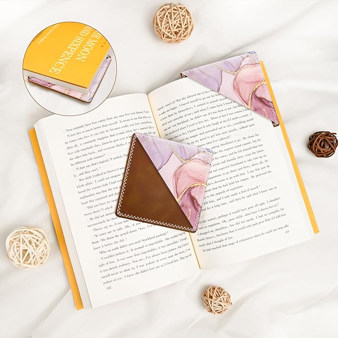 Personalized Leather Bookmarks, Fun & Cute Book Accessories for Reading Lovers, Unbreakable Page Markers for Women Men Girls Boys Student Teacher Kids Retirement Birthday Gifts (Pink Marble)