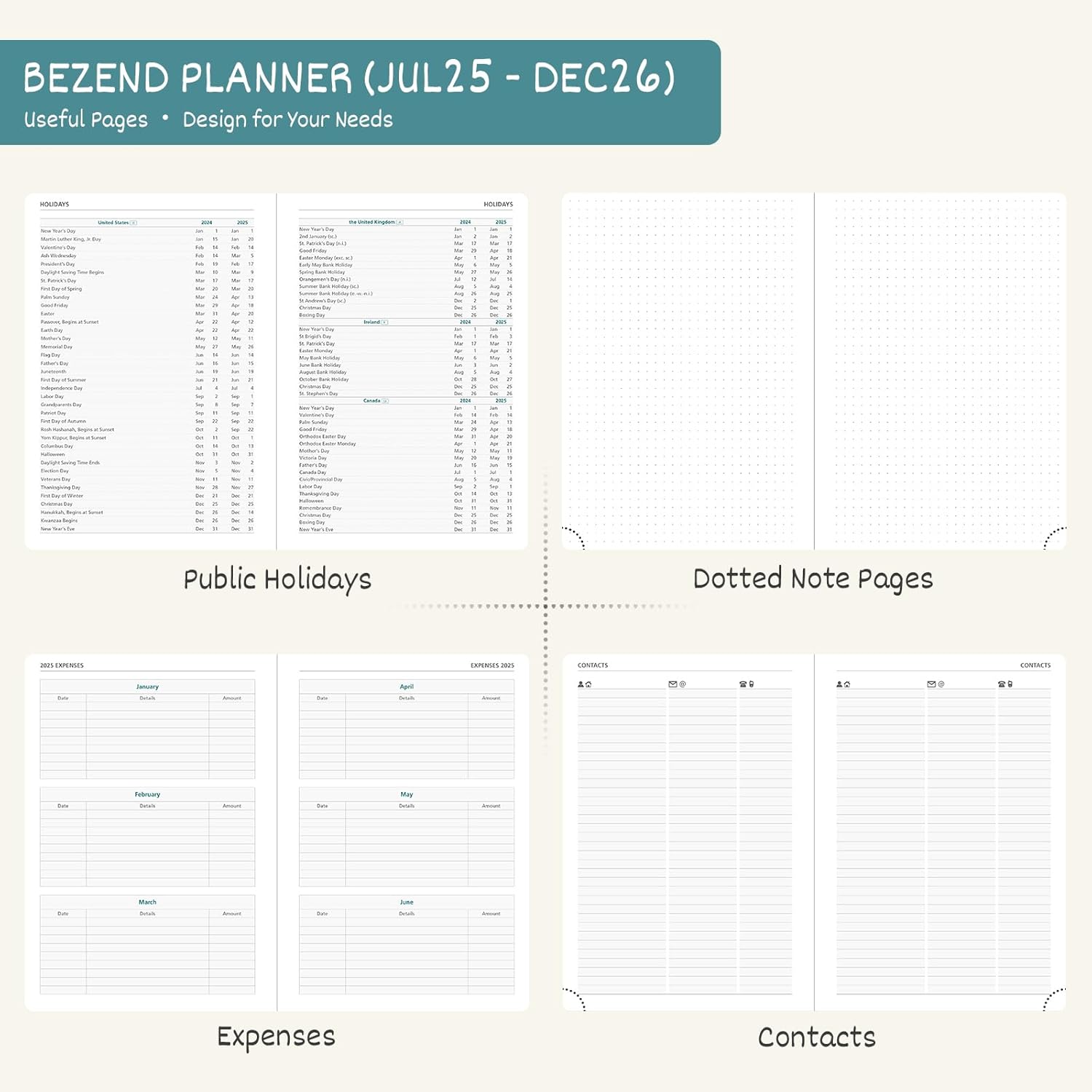 BEZEND Planner 2025-2026 Weekly and Monthly, 8.5" x 11" Academic Calendar (Jul 25-Dec 26) Vertical Daily Appointment with Hourly Timeslot & Monthly Tab, Spiral, PU Leather Softcover - Mint Green