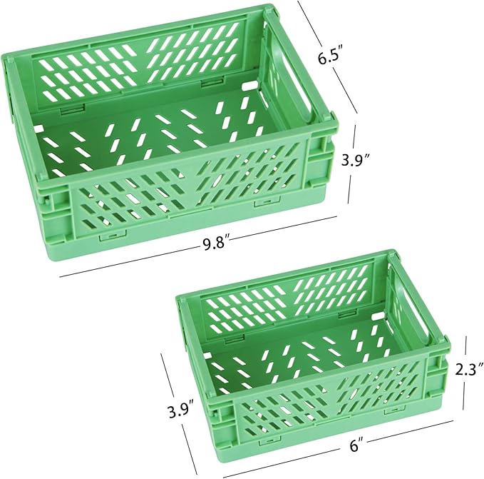 Tixill 2-Pack Mini Foldable Plastic Baskets for Organizing and Storage, Collapsible Storage Crate for Home Kitchen Bedroom Bathroom Office (5.9x3.8x2.2, Green)