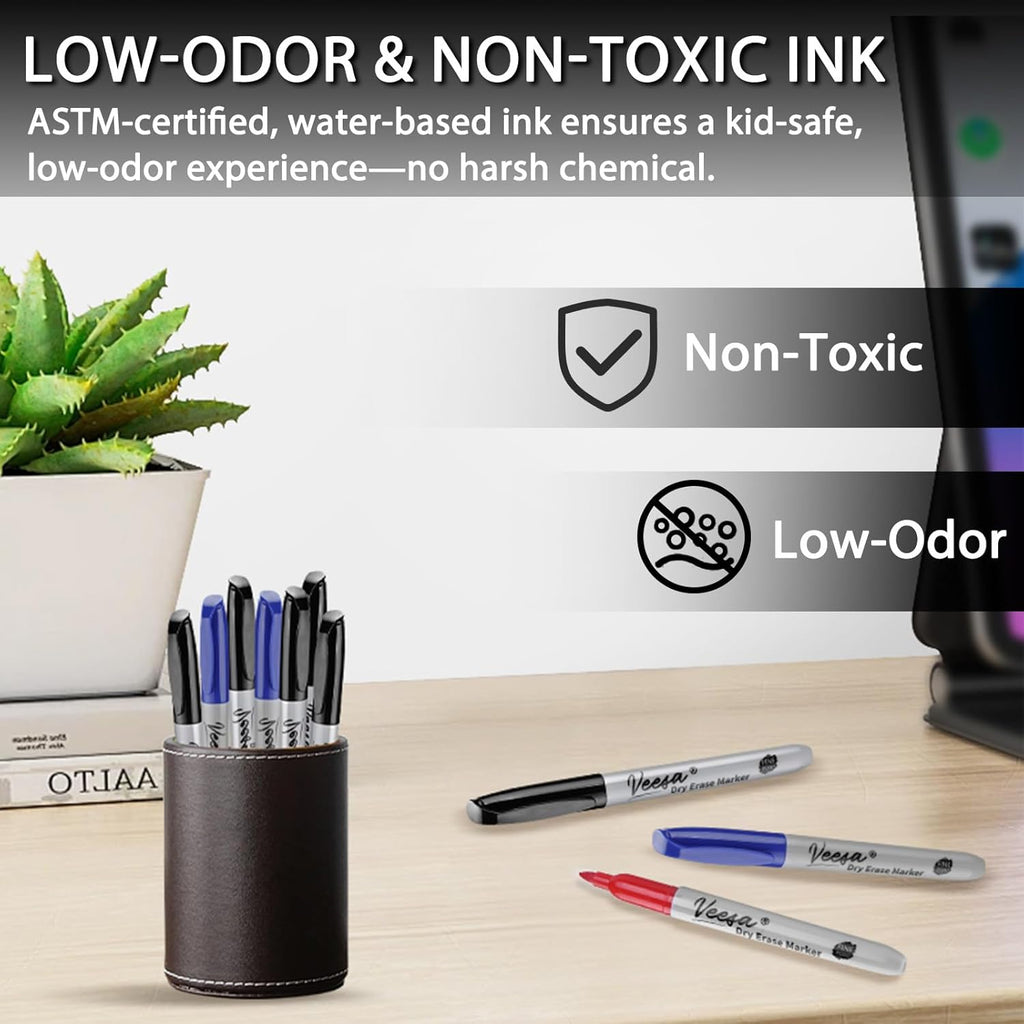 VEESA Dry Erase Markers Bulk, Fine Tip, 3 Assorted Colors, 75 Pack Low-Odor Whiteboard Marker Pens for Office Home, Back to School Supplies