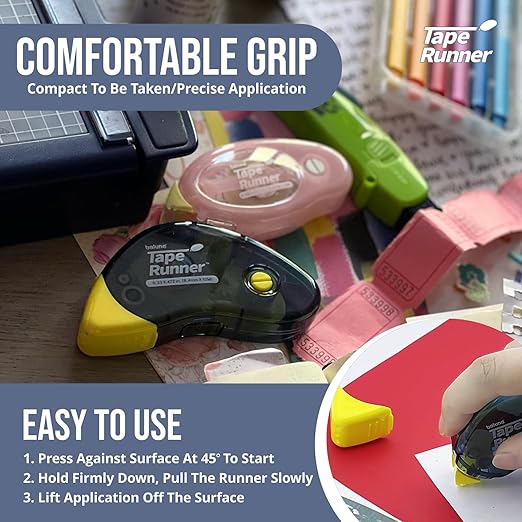Tape Runner - Double Sided Adhesive with Dispenser Roller Included - Acid Free, Sticky, Clear & Transparent - Ideal for Scrapbooking, Crafts & More - Boomerang (417 inches per cartridge), 5 Cartridges