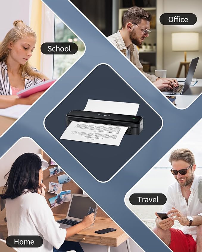 Phomemo M834 Ultra Portable Printer Wireless for Travel, Bluetooth Thermal Printer 8.5" x 11"&A4, Compatible with iOS,Android & PC,Inkless Mobile Printer for Travel,Office,School,Home,Black